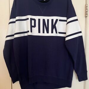 PINK Victoria's Secret Navy Blue and White Crewneck